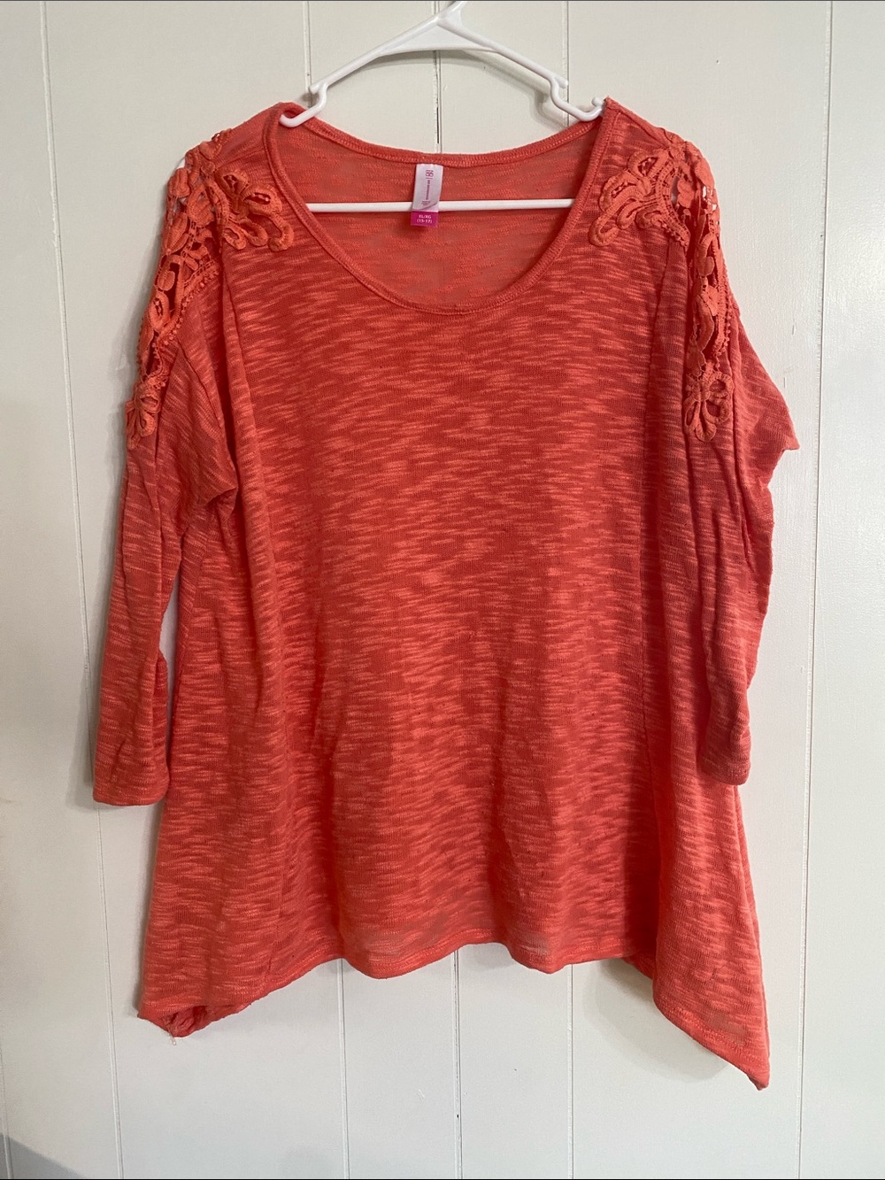 Women's coral Crochet Shoulder Pullover Top